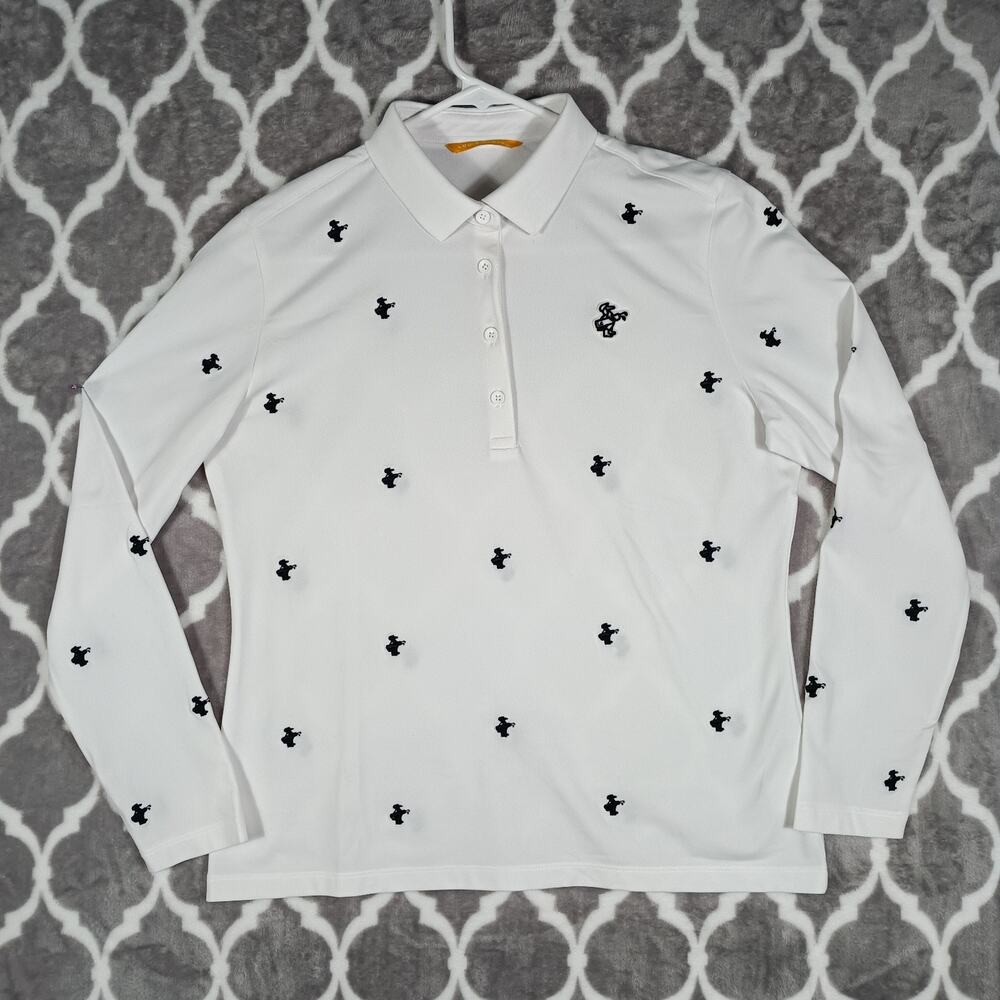 Louis Castel White Embroidered Golf Polo Long Sleeve Women Large